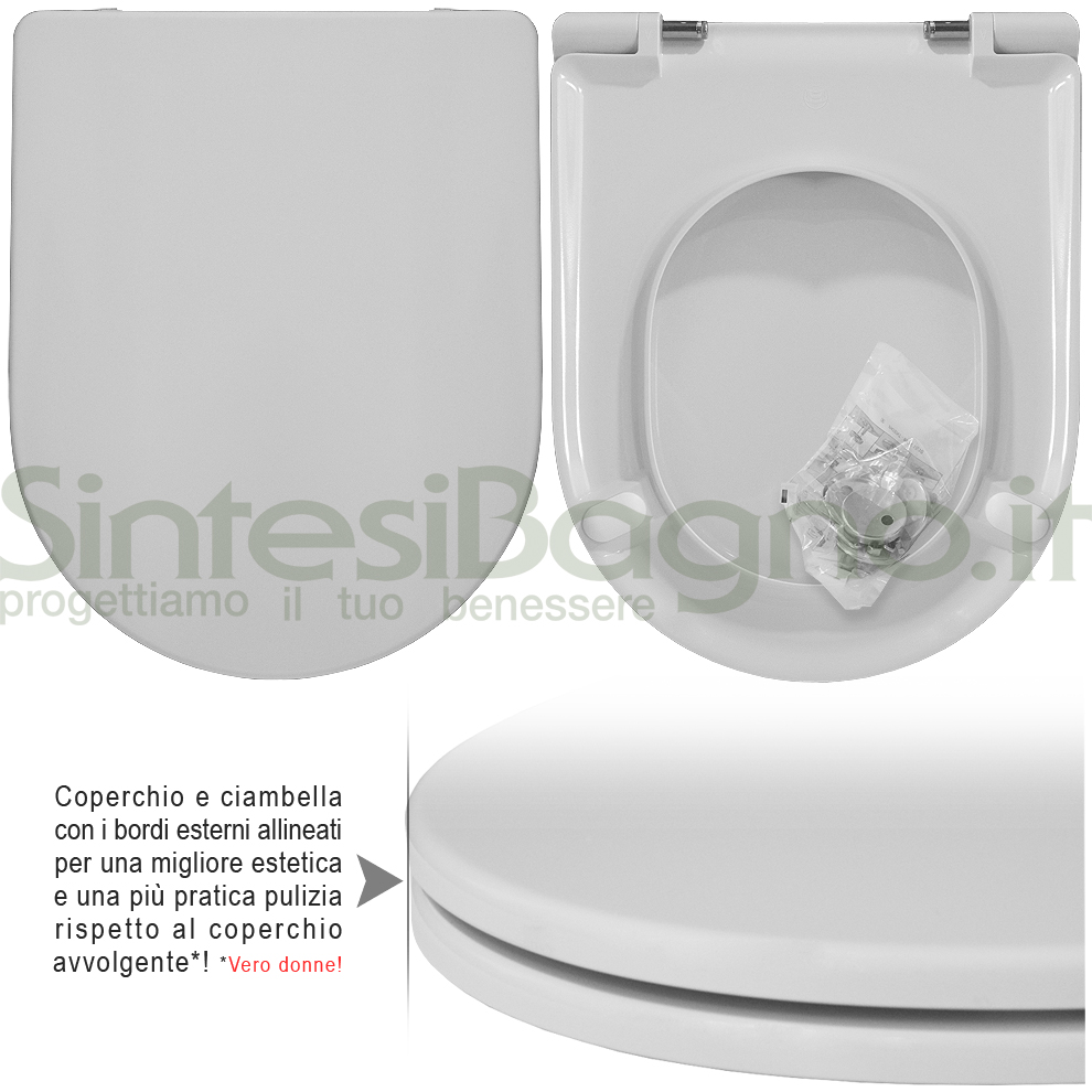 Copriwater DEDICATO vaso KERASAN serie ELCA linea PLUS | Cerniere acciaio inox rallentate / Soft Close